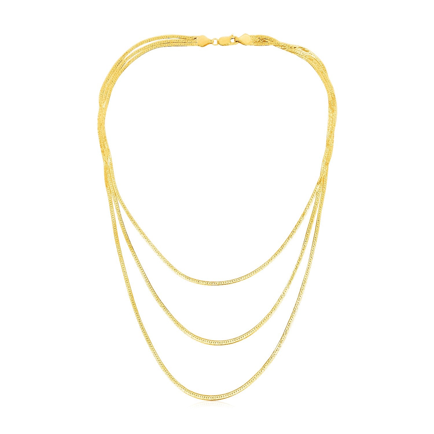 14k Yellow Gold Three Strand Herringbone Chain Necklace - La Markesa Jewelry