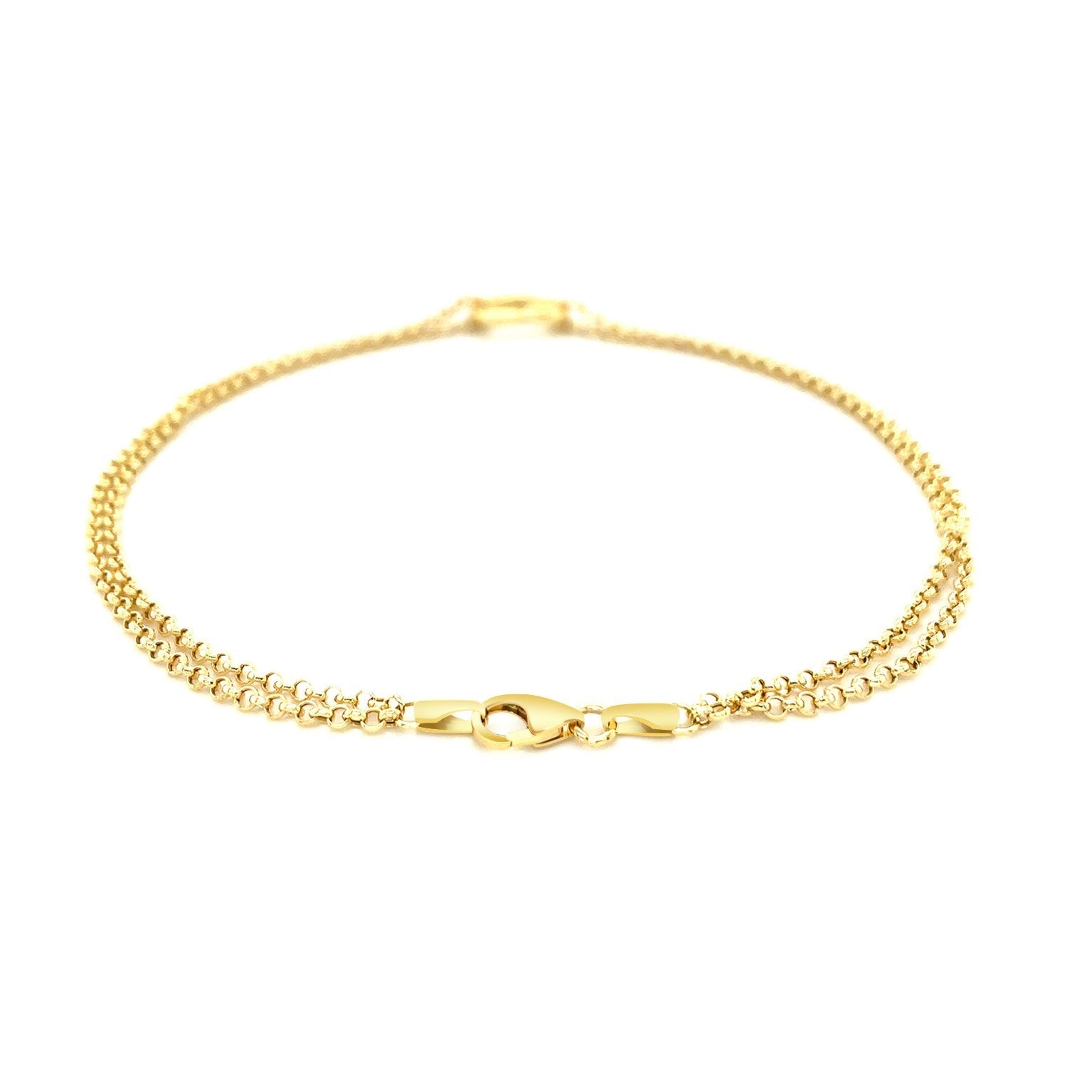 10k Yellow Gold Double Rolo Chain Anklet with an Open Heart Station - La Markesa Jewelry