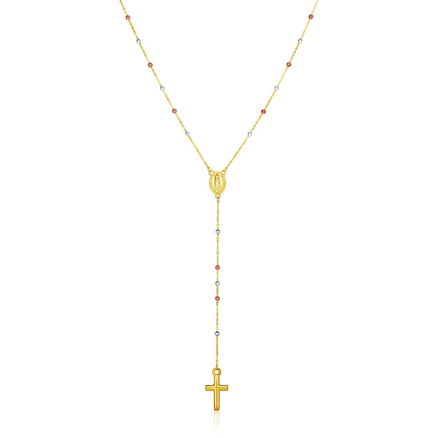 14k Tri Color Gold Lariat Rosary Necklace - La Markesa Jewelry