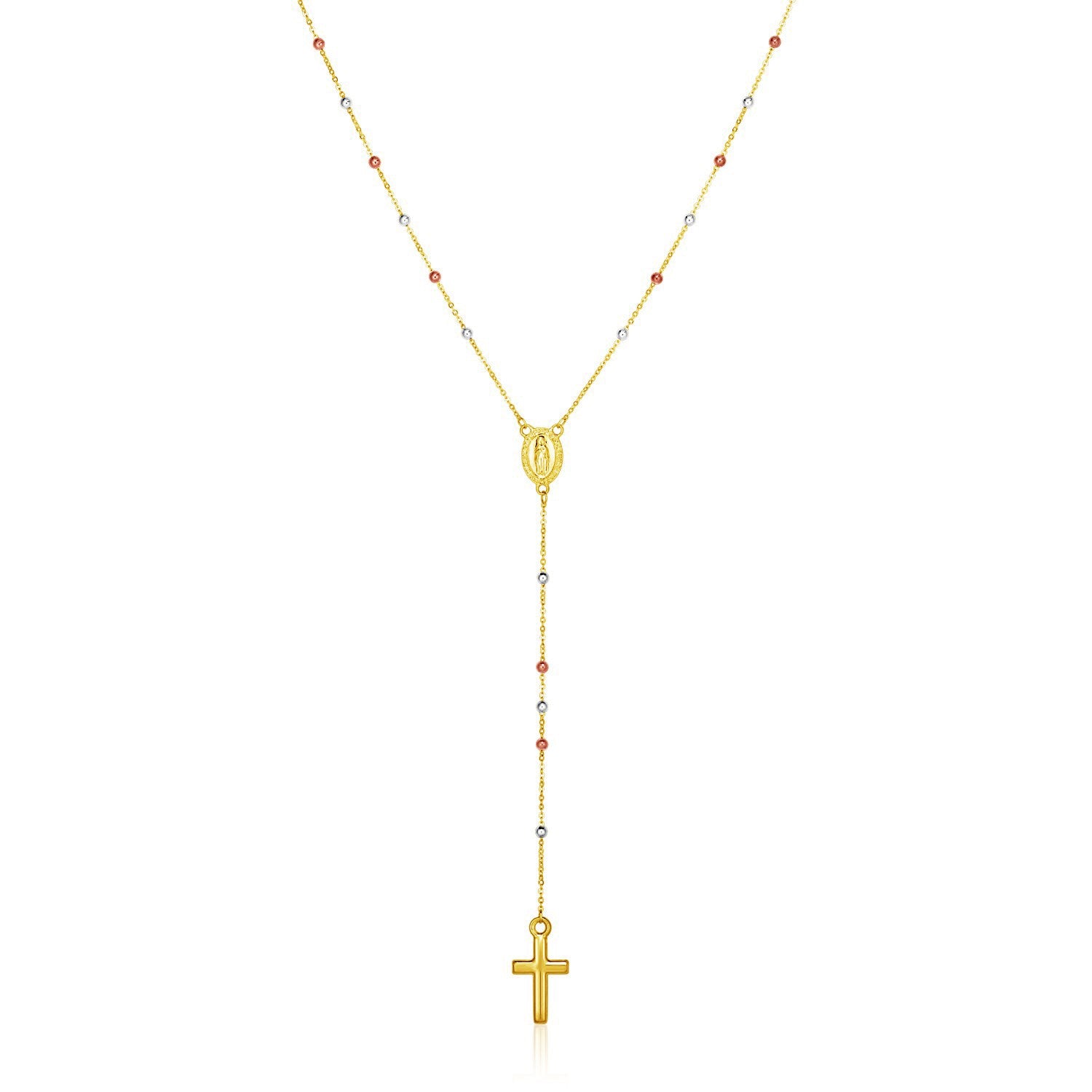 14k Tri Color Gold Lariat Rosary Necklace - La Markesa Jewelry