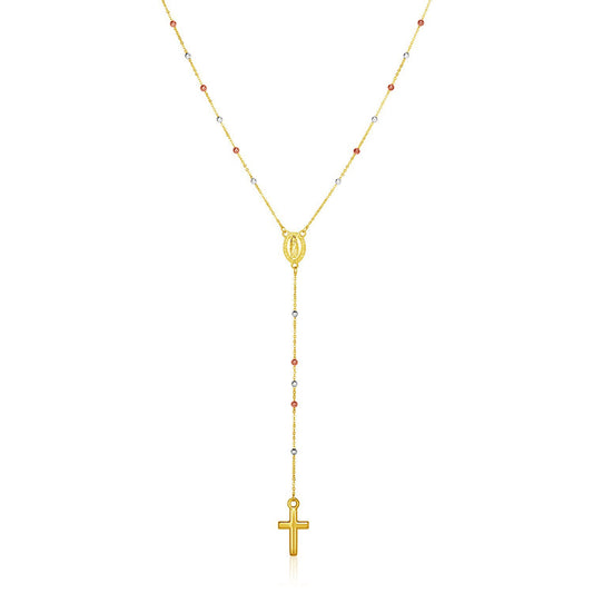 14k Tri Color Gold Lariat Rosary Necklace - La Markesa Jewelry