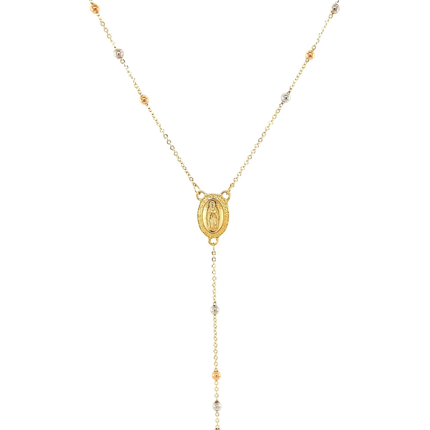 14k Tri Color Gold Lariat Rosary Necklace - La Markesa Jewelry