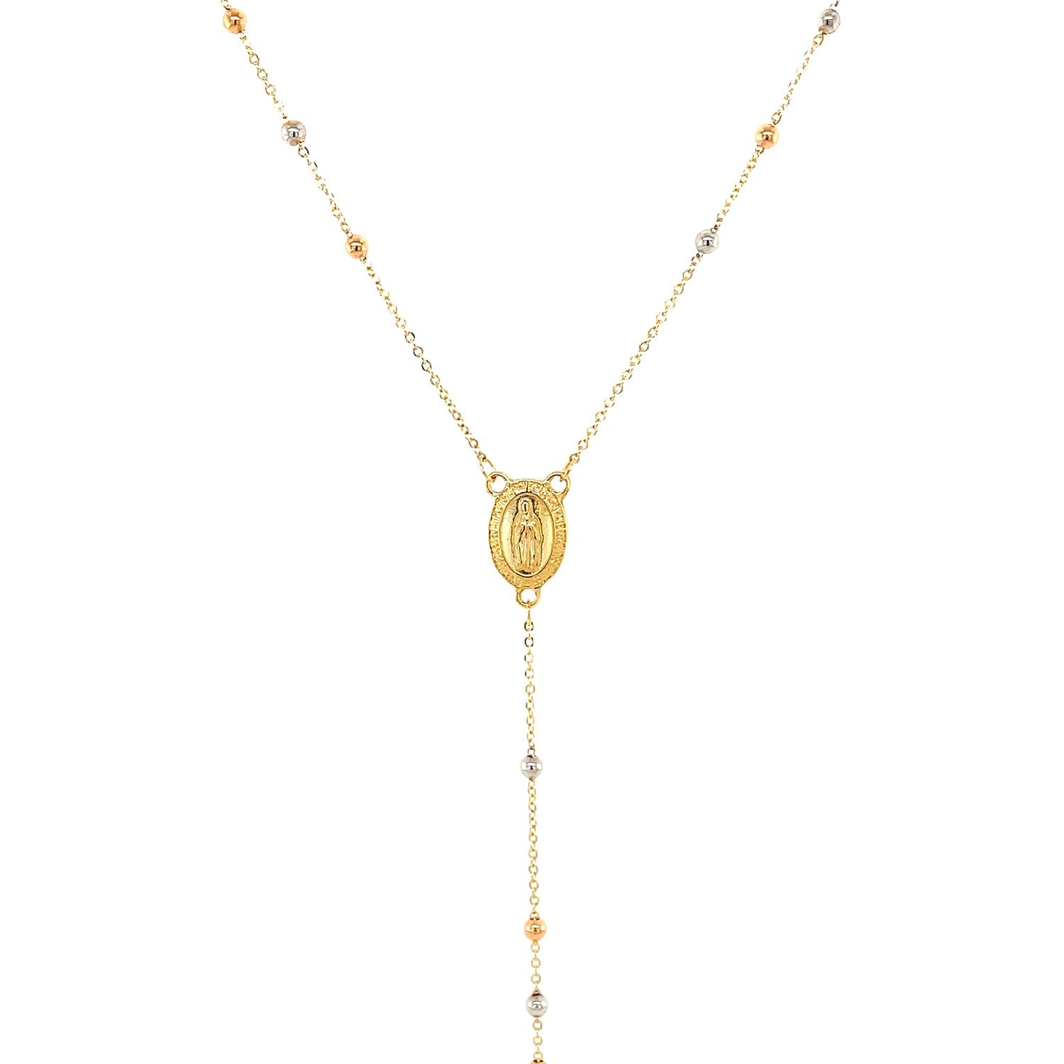 14k Tri Color Gold Lariat Rosary Necklace - La Markesa Jewelry