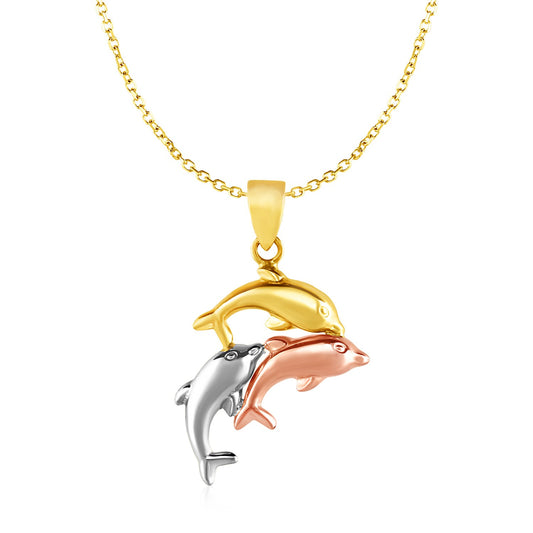 Pendant with Three Dolphins in 10k Tri Color Gold - La Markesa Jewelry