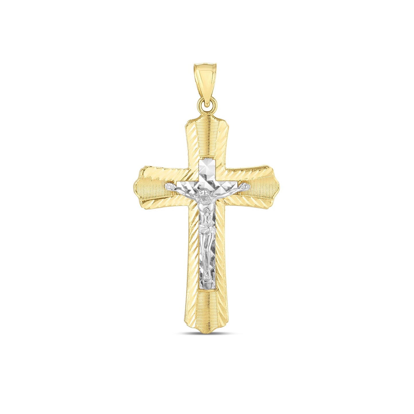 14k Two Tone Gold High Polish Diamond Cut Cross Pendant - La Markesa Jewelry