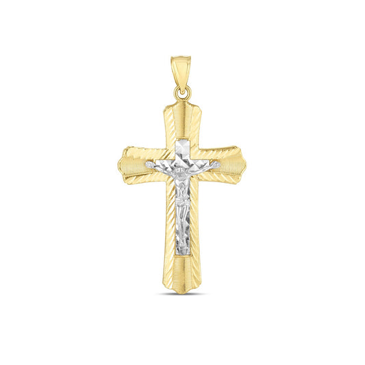 14k Two Tone Gold High Polish Diamond Cut Cross Pendant - La Markesa Jewelry