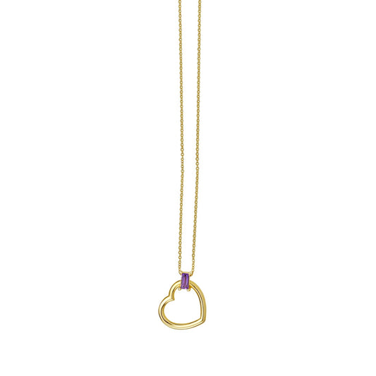 Amethyst Baguette Heart Necklace in 14K Yellow Gold - La Markesa Jewelry