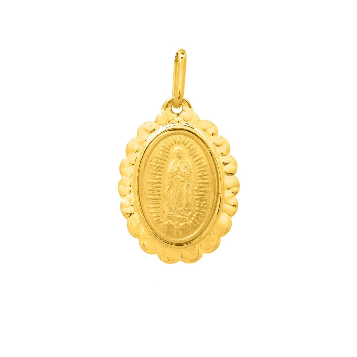 Religious Pendant with Our Lady of Guadalupe in 14K Yellow Gold - La Markesa Jewelry