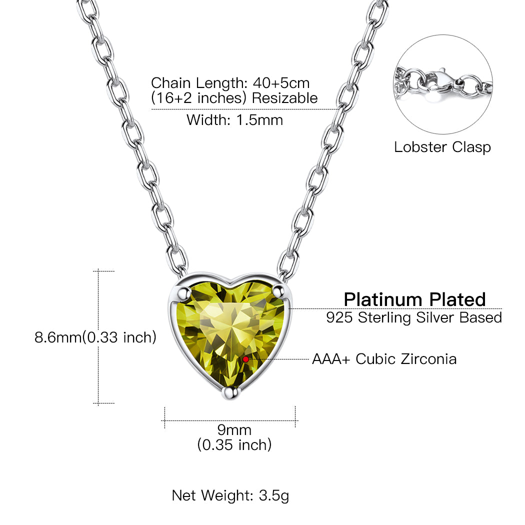 Women 925 Sterling Silver Birthstone Love Heart Necklace, Birthday Valentines Gift